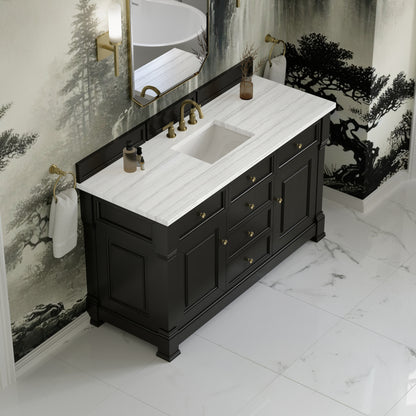 James Martin Vanities Brookfield 60" Black Onyx Single Vanity With 3cm Arctic Fall Solid Surface Top