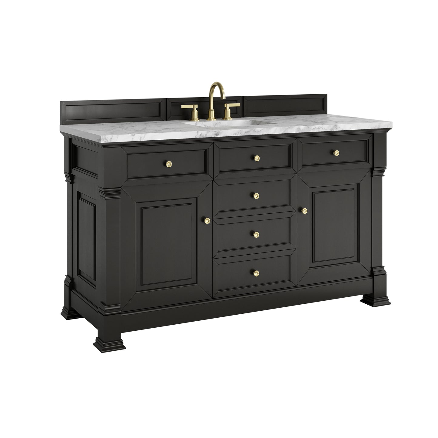 James Martin Vanities Brookfield 60" Black Onyx Single Vanity With 3cm Carrara White Marble Top