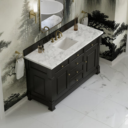 James Martin Vanities Brookfield 60" Black Onyx Single Vanity With 3cm Carrara White Marble Top