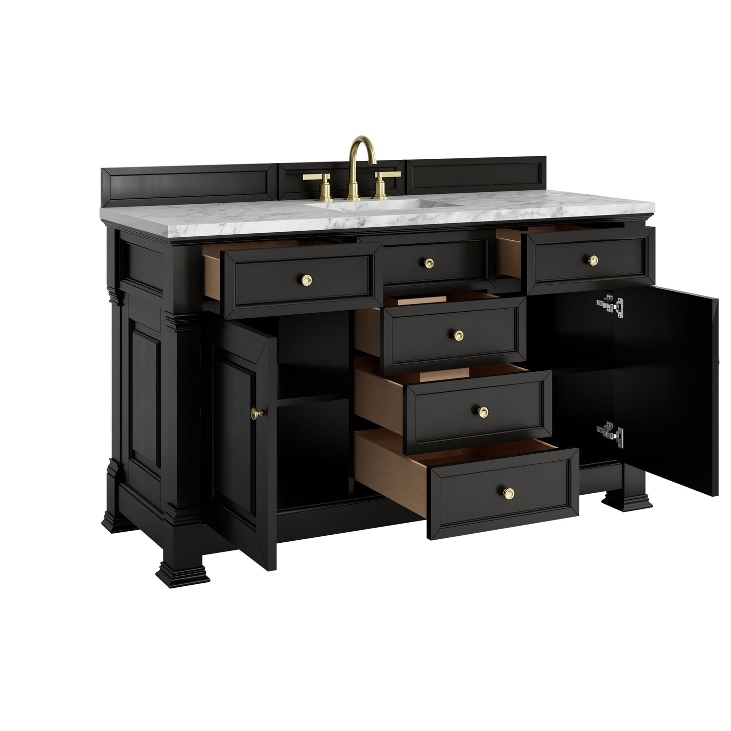 James Martin Vanities Brookfield 60" Black Onyx Single Vanity With 3cm Carrara White Marble Top