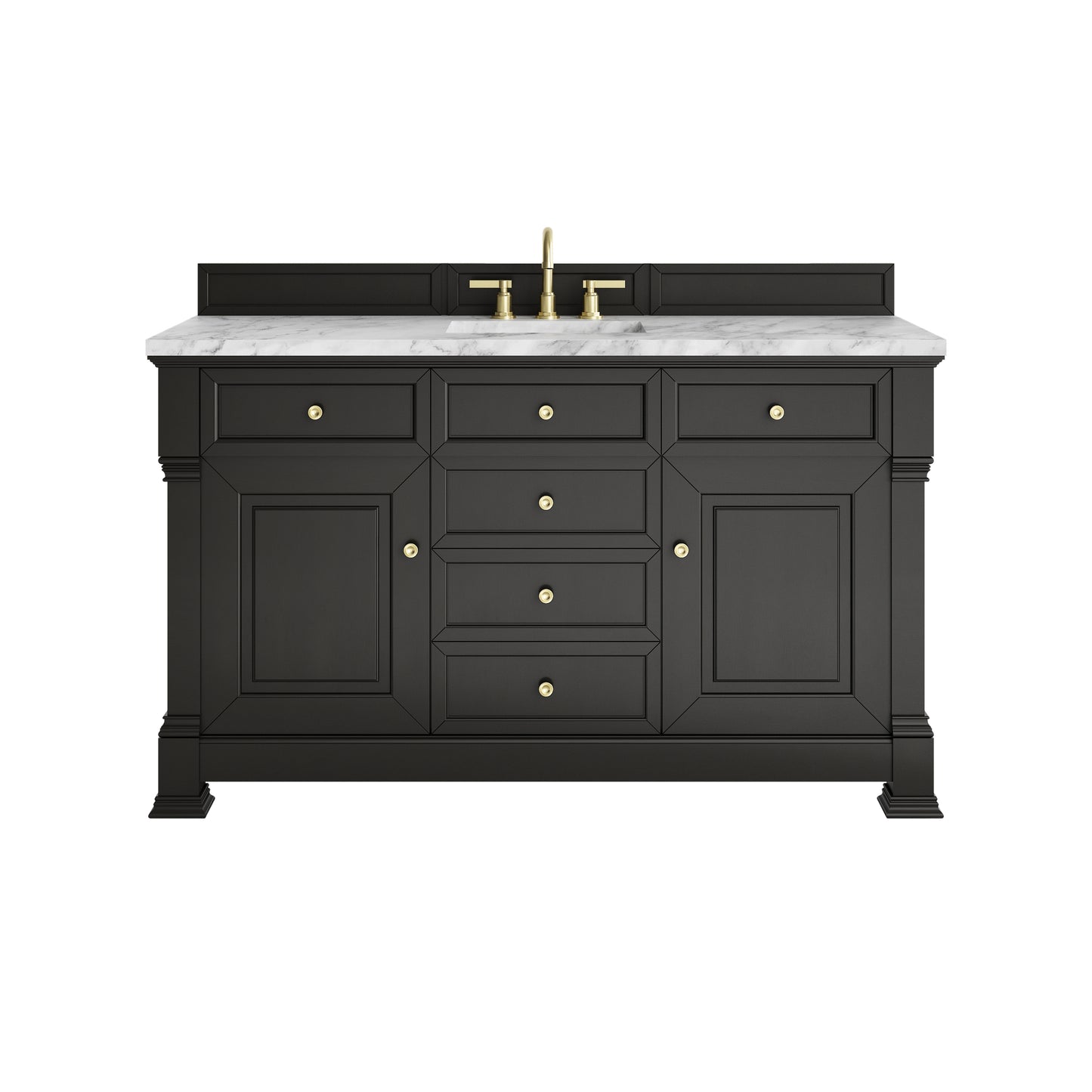 James Martin Vanities Brookfield 60" Black Onyx Single Vanity With 3cm Carrara White Marble Top