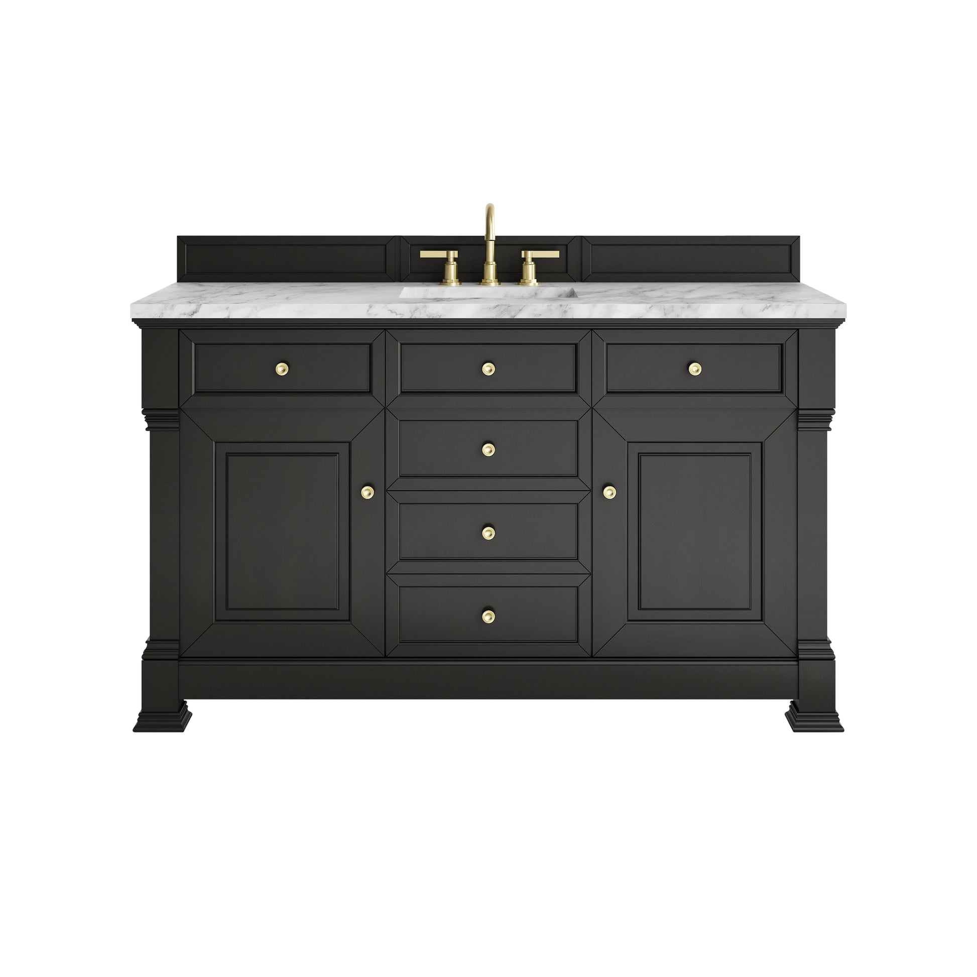 James Martin Vanities Brookfield 60" Black Onyx Single Vanity With 3cm Carrara White Marble Top
