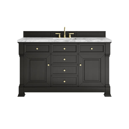James Martin Vanities Brookfield 60" Black Onyx Single Vanity With 3cm Carrara White Marble Top