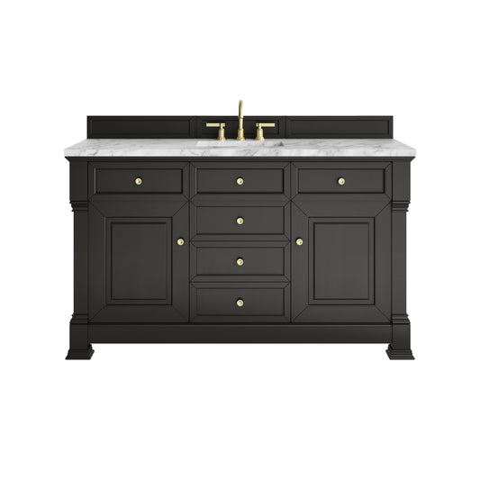 James Martin Vanities Brookfield 60" Black Onyx Single Vanity With 3cm Carrara White Marble Top