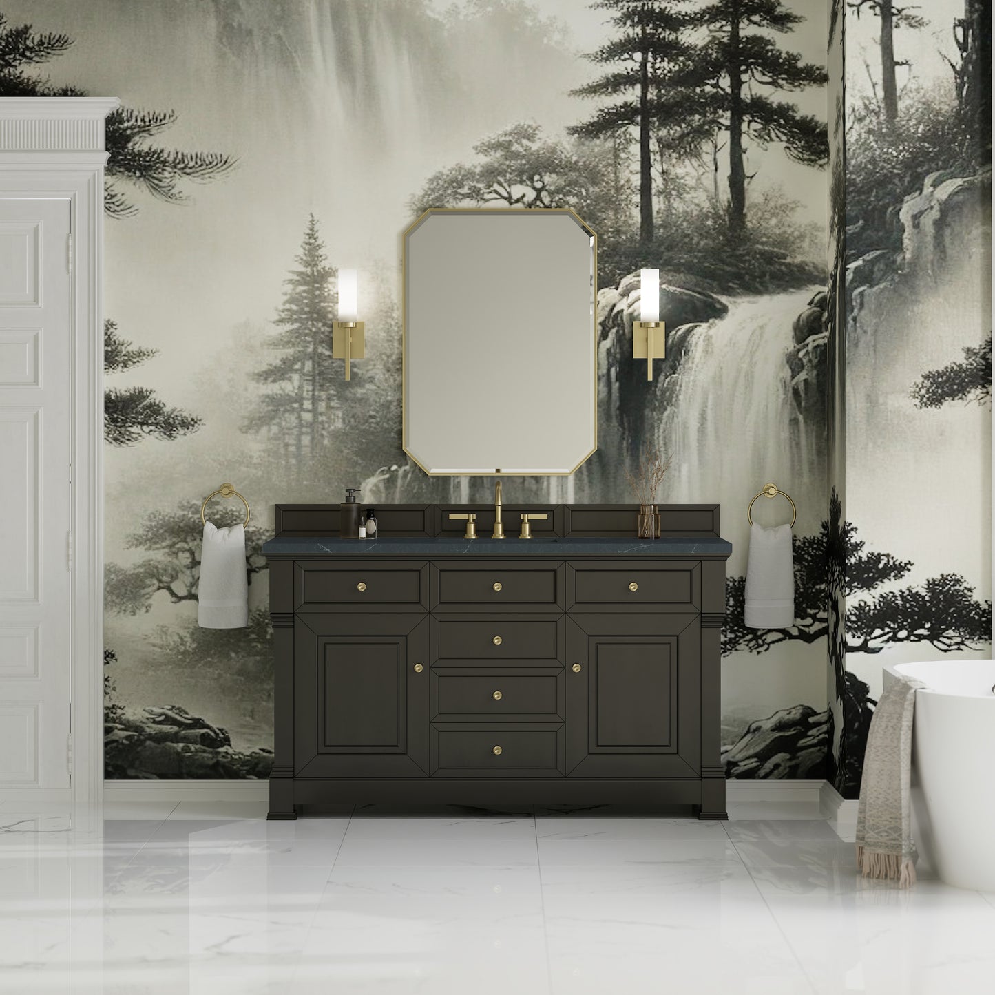 James Martin Vanities Brookfield 60" Black Onyx Single Vanity With 3cm Charcoal Soapstone Silestone Top