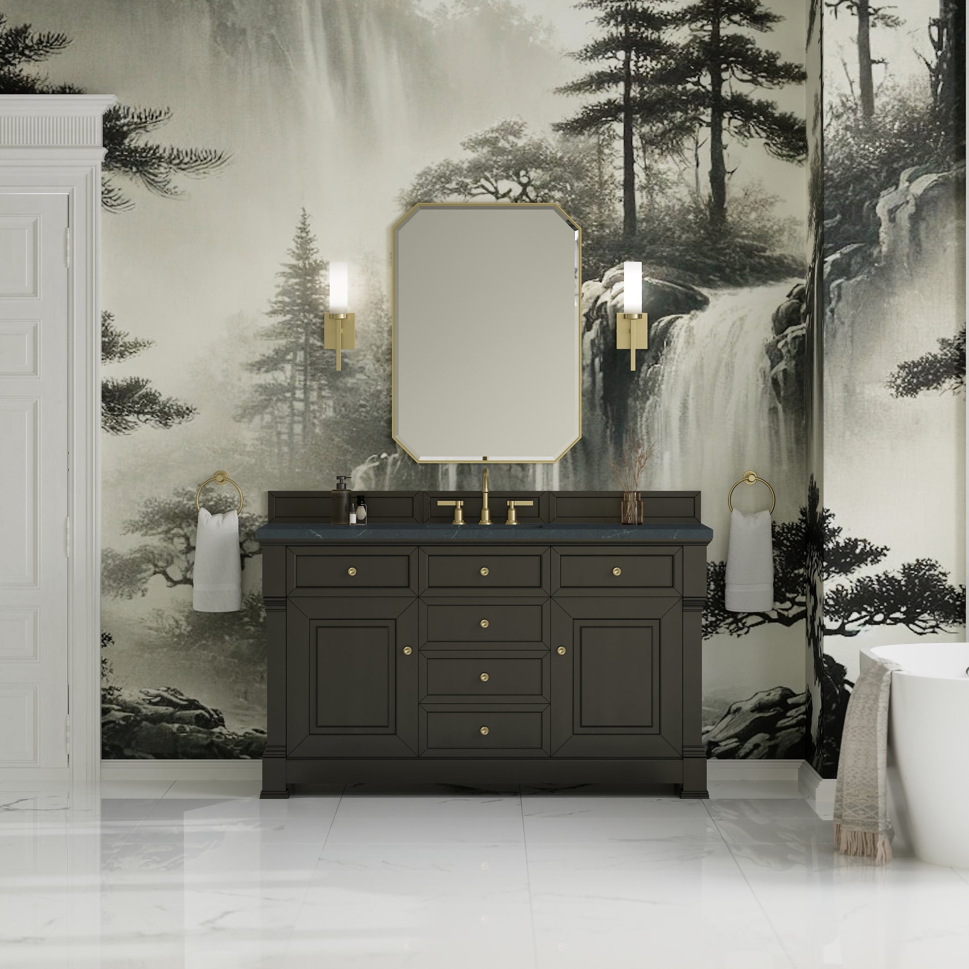 James Martin Vanities Brookfield 60" Black Onyx Single Vanity With 3cm Charcoal Soapstone Silestone Top