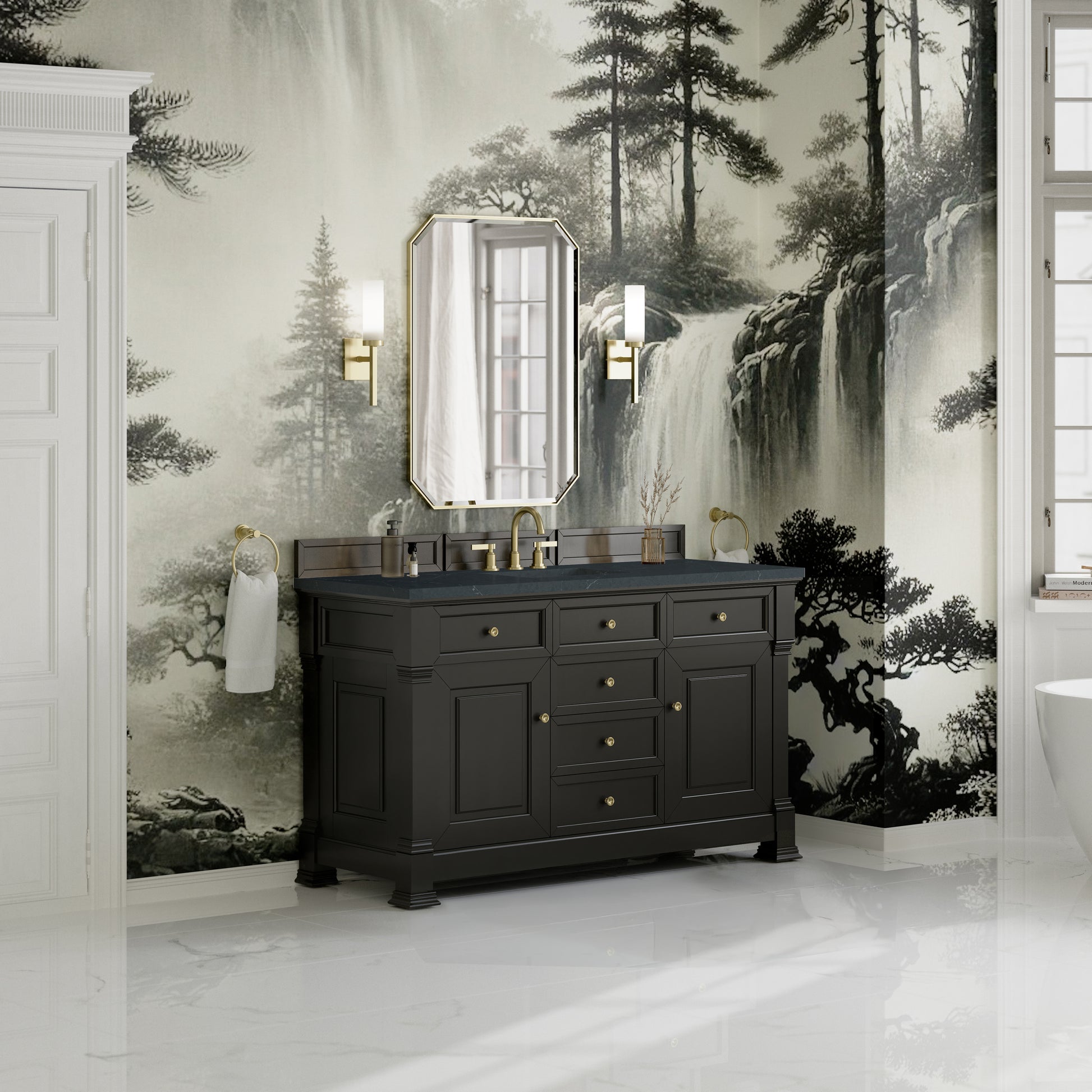 James Martin Vanities Brookfield 60" Black Onyx Single Vanity With 3cm Charcoal Soapstone Silestone Top