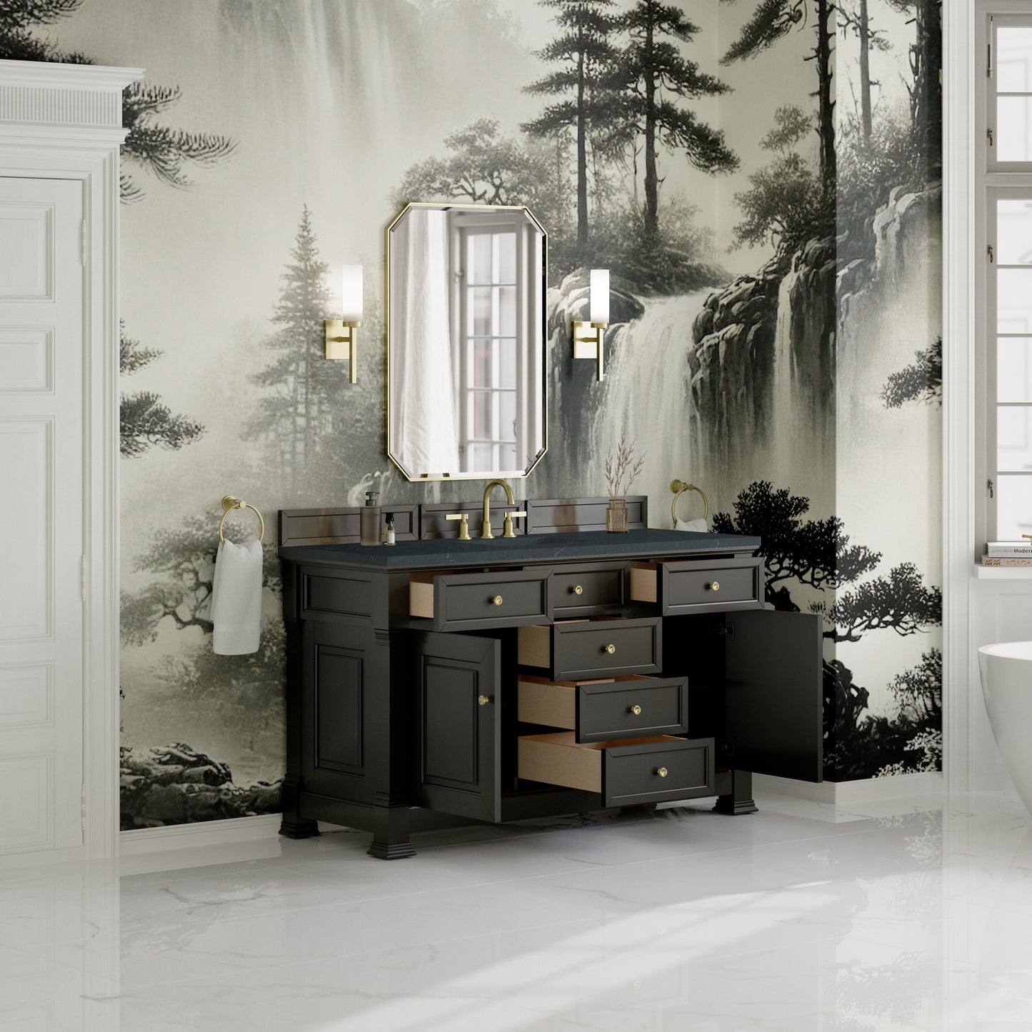 James Martin Vanities Brookfield 60" Black Onyx Single Vanity With 3cm Charcoal Soapstone Silestone Top