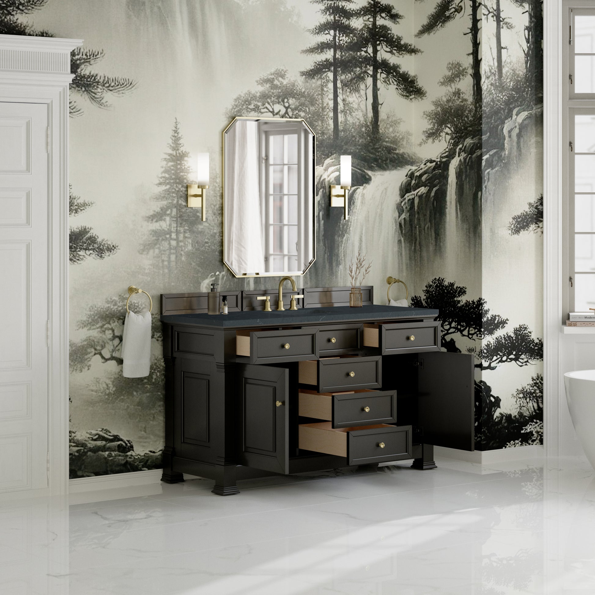 James Martin Vanities Brookfield 60" Black Onyx Single Vanity With 3cm Charcoal Soapstone Silestone Top