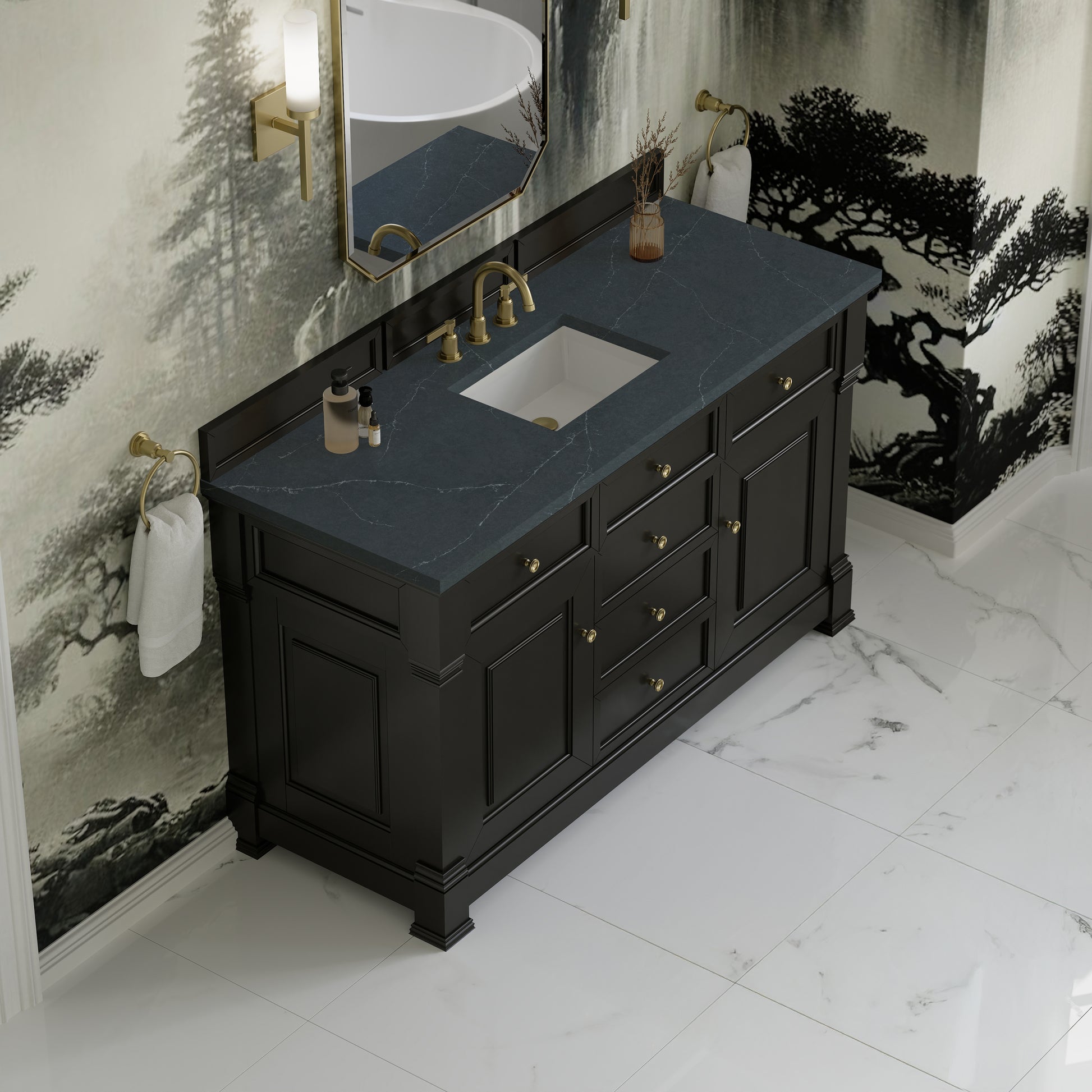 James Martin Vanities Brookfield 60" Black Onyx Single Vanity With 3cm Charcoal Soapstone Silestone Top