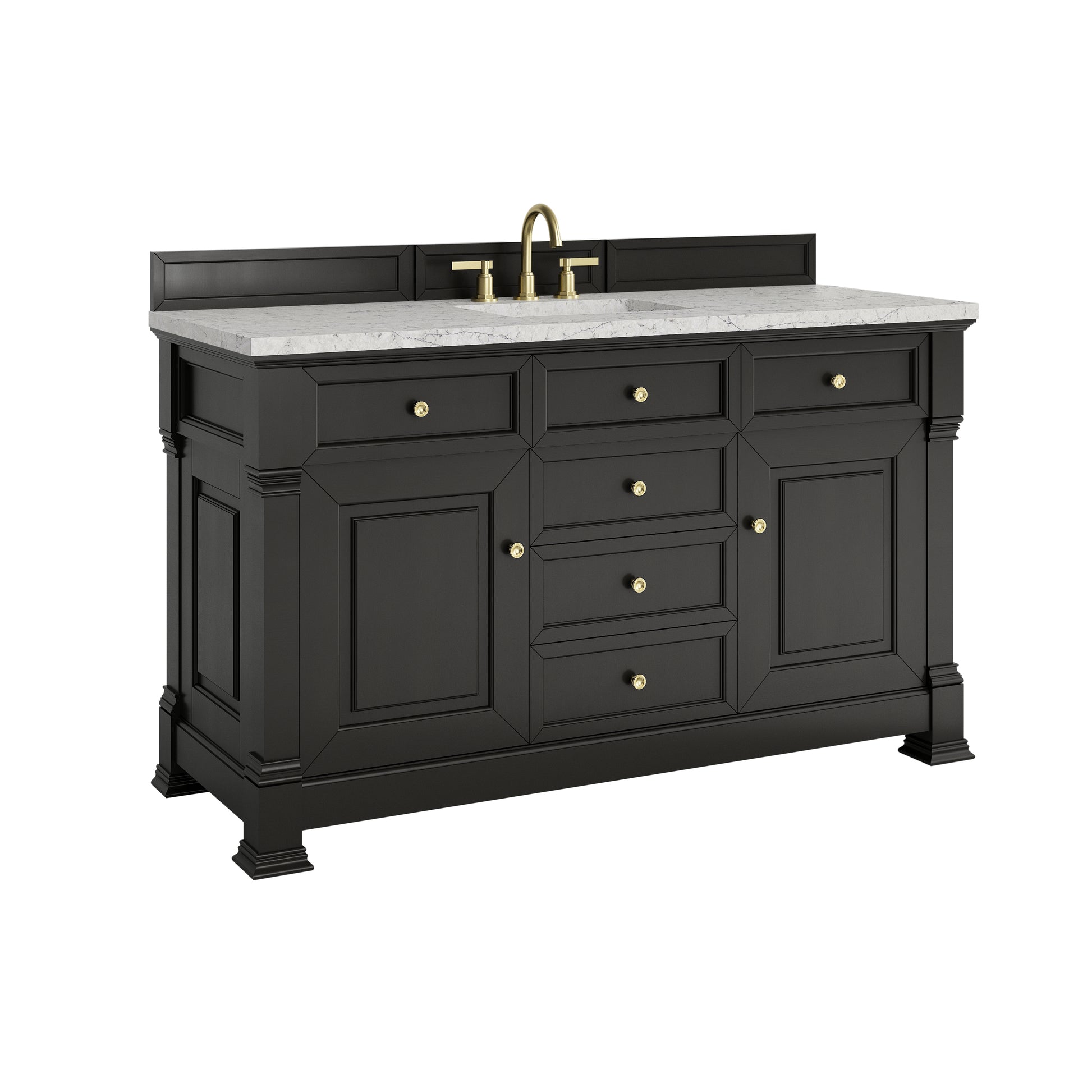 James Martin Vanities Brookfield 60" Black Onyx Single Vanity With 3cm Eternal Jasmine Pearl Silestone Top
