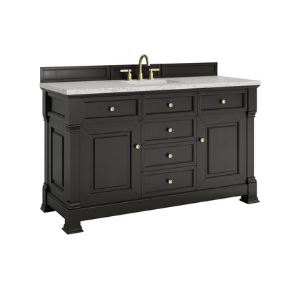 James Martin Vanities Brookfield 60" Black Onyx Single Vanity With 3cm Eternal Jasmine Pearl Silestone Top