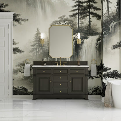 James Martin Vanities Brookfield 60" Black Onyx Single Vanity With 3cm Eternal Jasmine Pearl Silestone Top