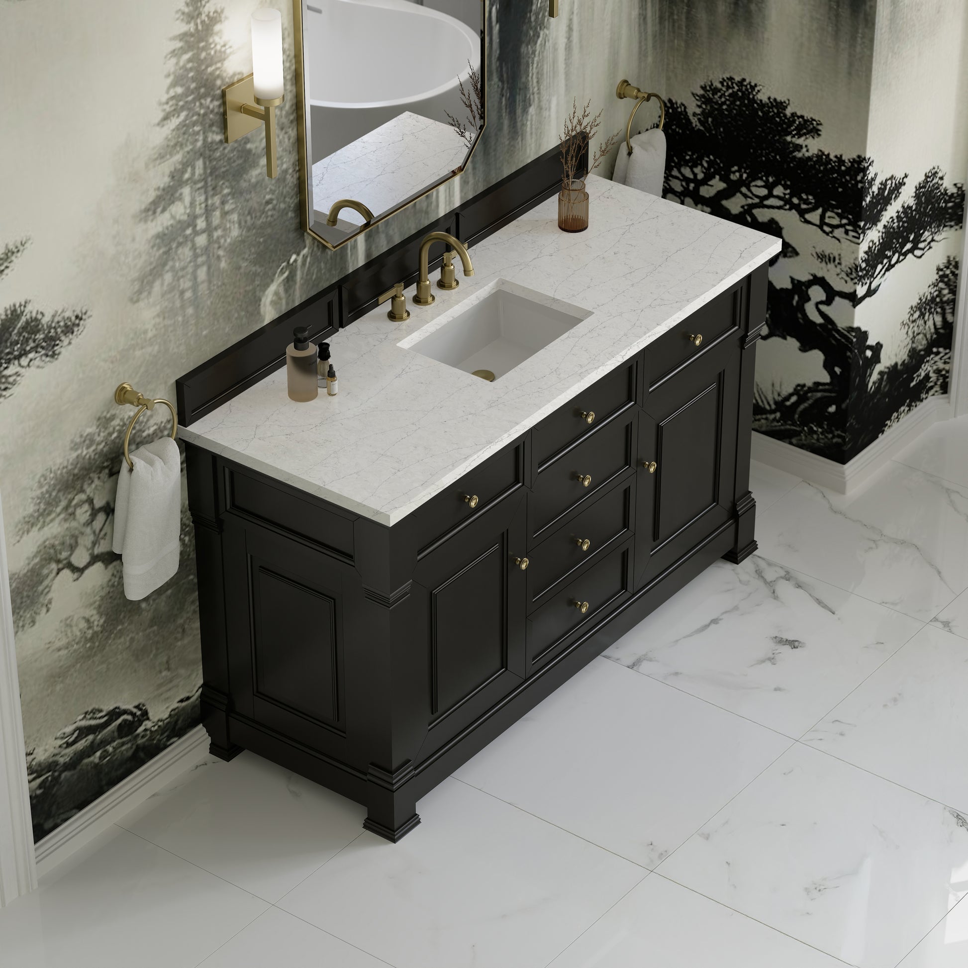 James Martin Vanities Brookfield 60" Black Onyx Single Vanity With 3cm Eternal Jasmine Pearl Silestone Top