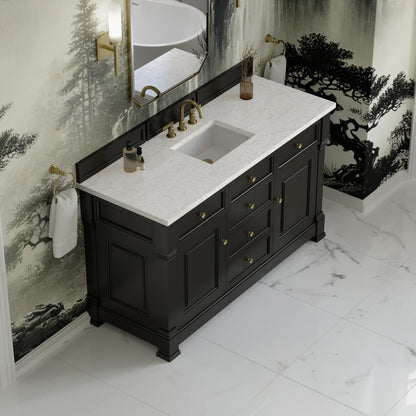 James Martin Vanities Brookfield 60" Black Onyx Single Vanity With 3cm Eternal Jasmine Pearl Silestone Top
