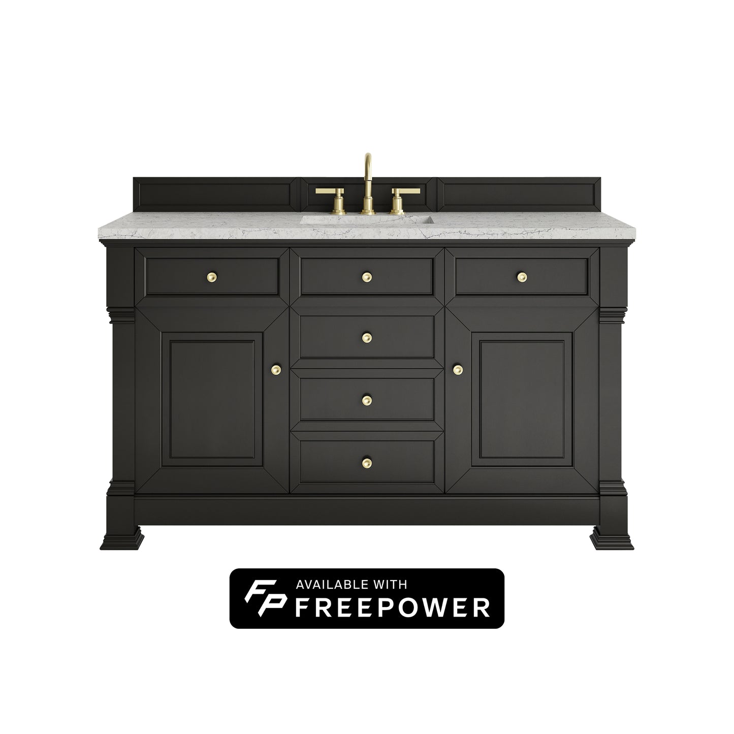 James Martin Vanities Brookfield 60" Black Onyx Single Vanity With 3cm Eternal Jasmine Pearl Silestone Top With FreePower Wireless Charger