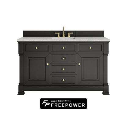 James Martin Vanities Brookfield 60" Black Onyx Single Vanity With 3cm Eternal Jasmine Pearl Silestone Top With FreePower Wireless Charger