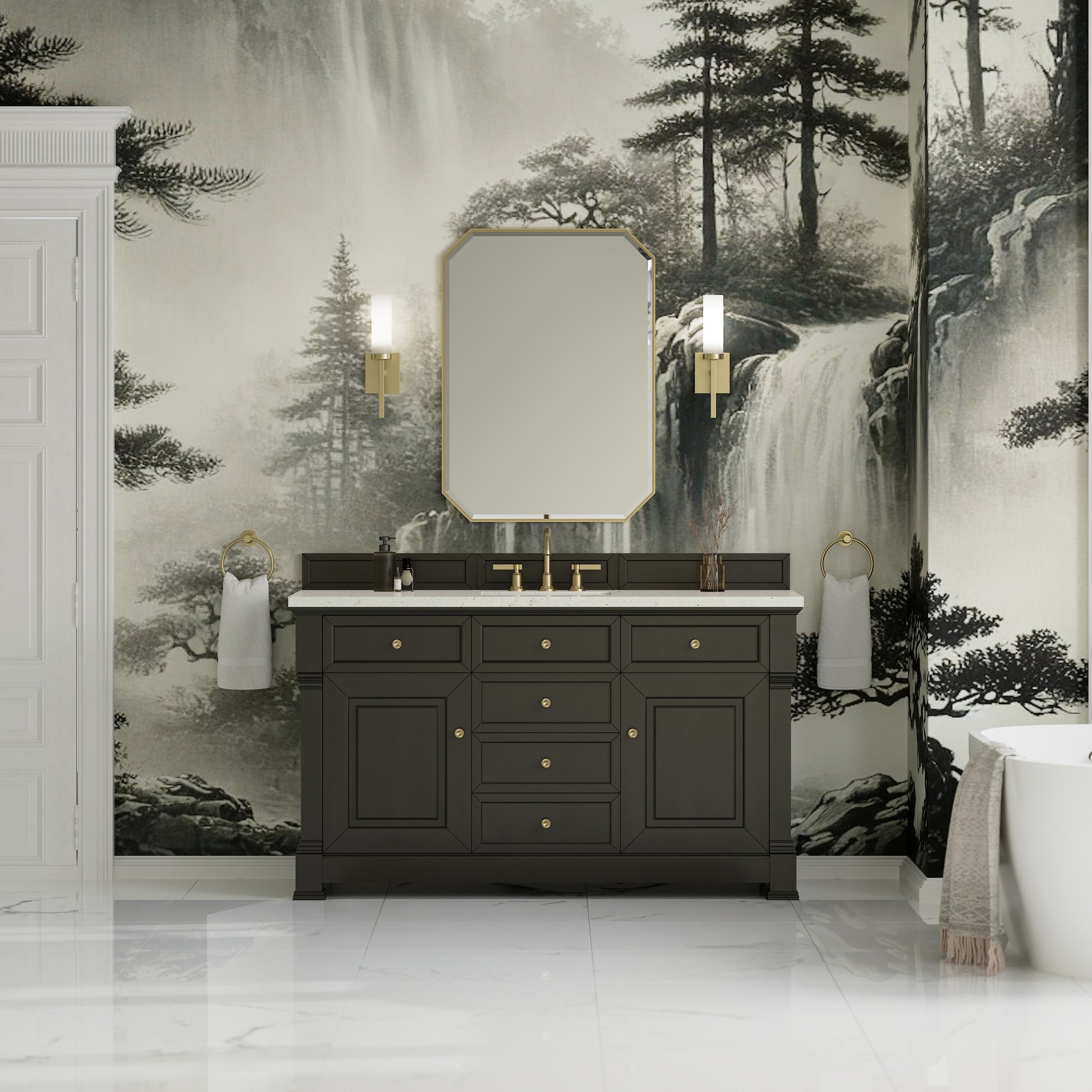 James Martin Vanities Brookfield 60" Black Onyx Single Vanity With 3cm Lime Delight Silestone Top