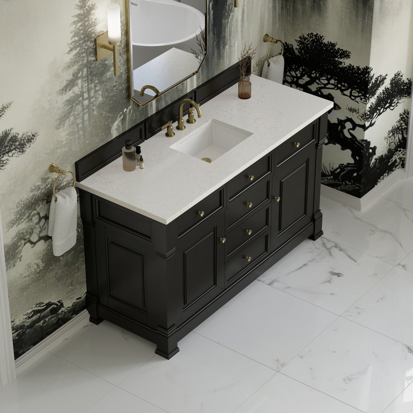 James Martin Vanities Brookfield 60" Black Onyx Single Vanity With 3cm Lime Delight Silestone Top