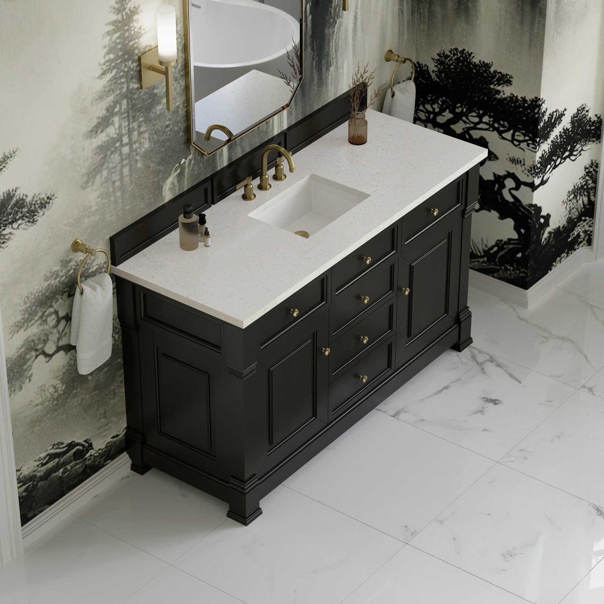 James Martin Vanities Brookfield 60" Black Onyx Single Vanity With 3cm Lime Delight Silestone Top