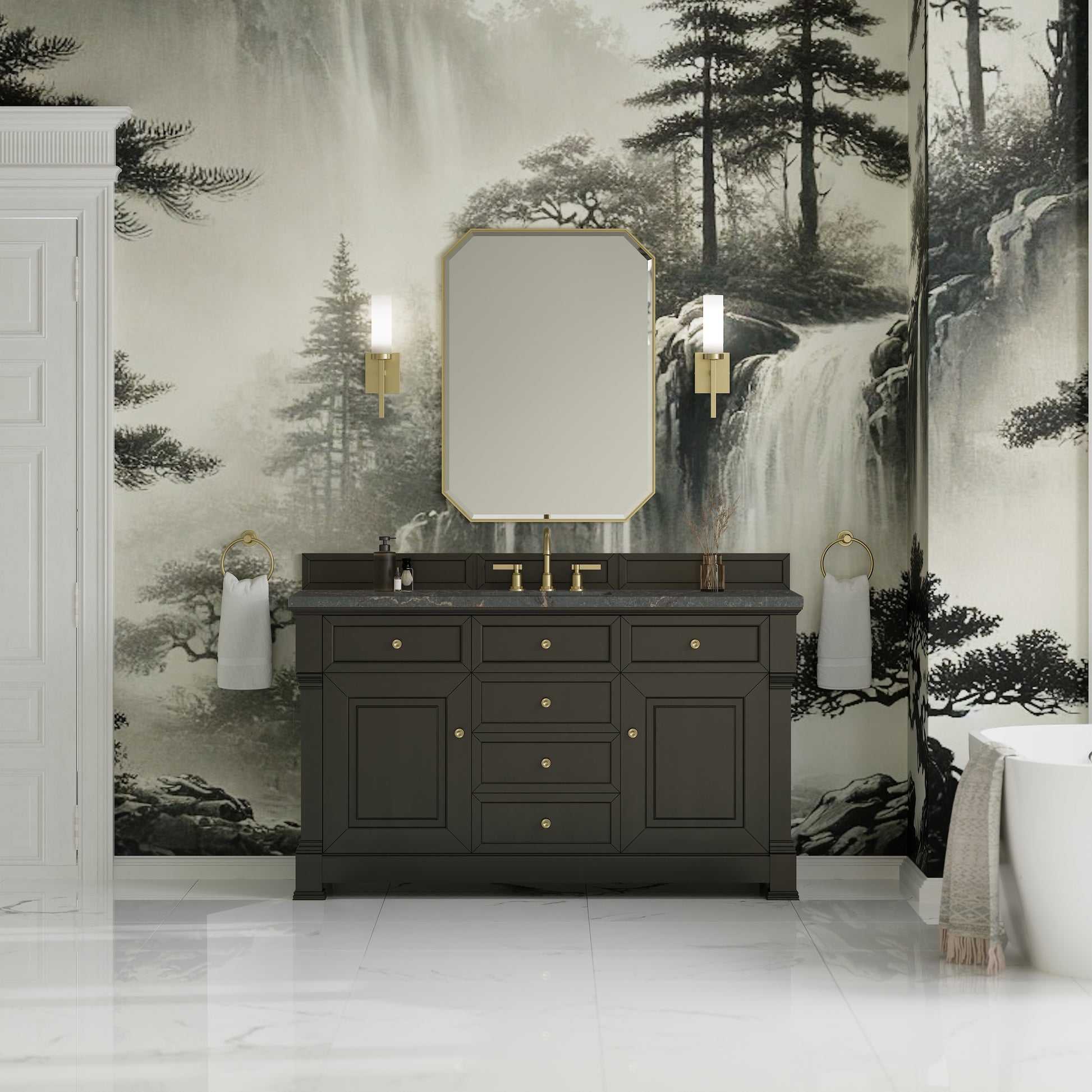 James Martin Vanities Brookfield 60" Black Onyx Single Vanity With 3cm Parisien Bleu Silestone Top
