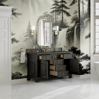 James Martin Vanities Brookfield 60" Black Onyx Single Vanity With 3cm Parisien Bleu Silestone Top