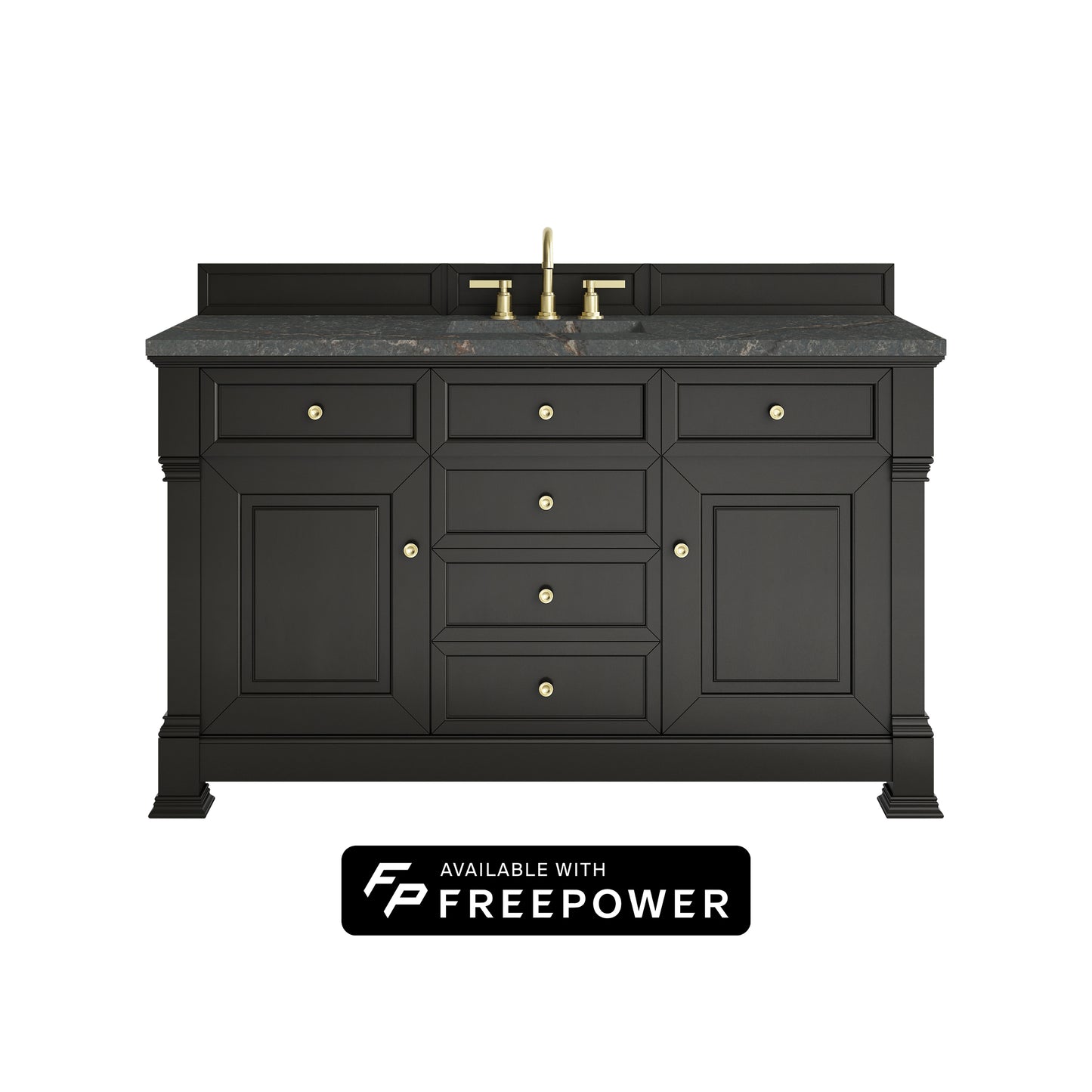 James Martin Vanities Brookfield 60" Black Onyx Single Vanity With 3cm Parisien Bleu Silestone Top With FreePower Wireless Charger