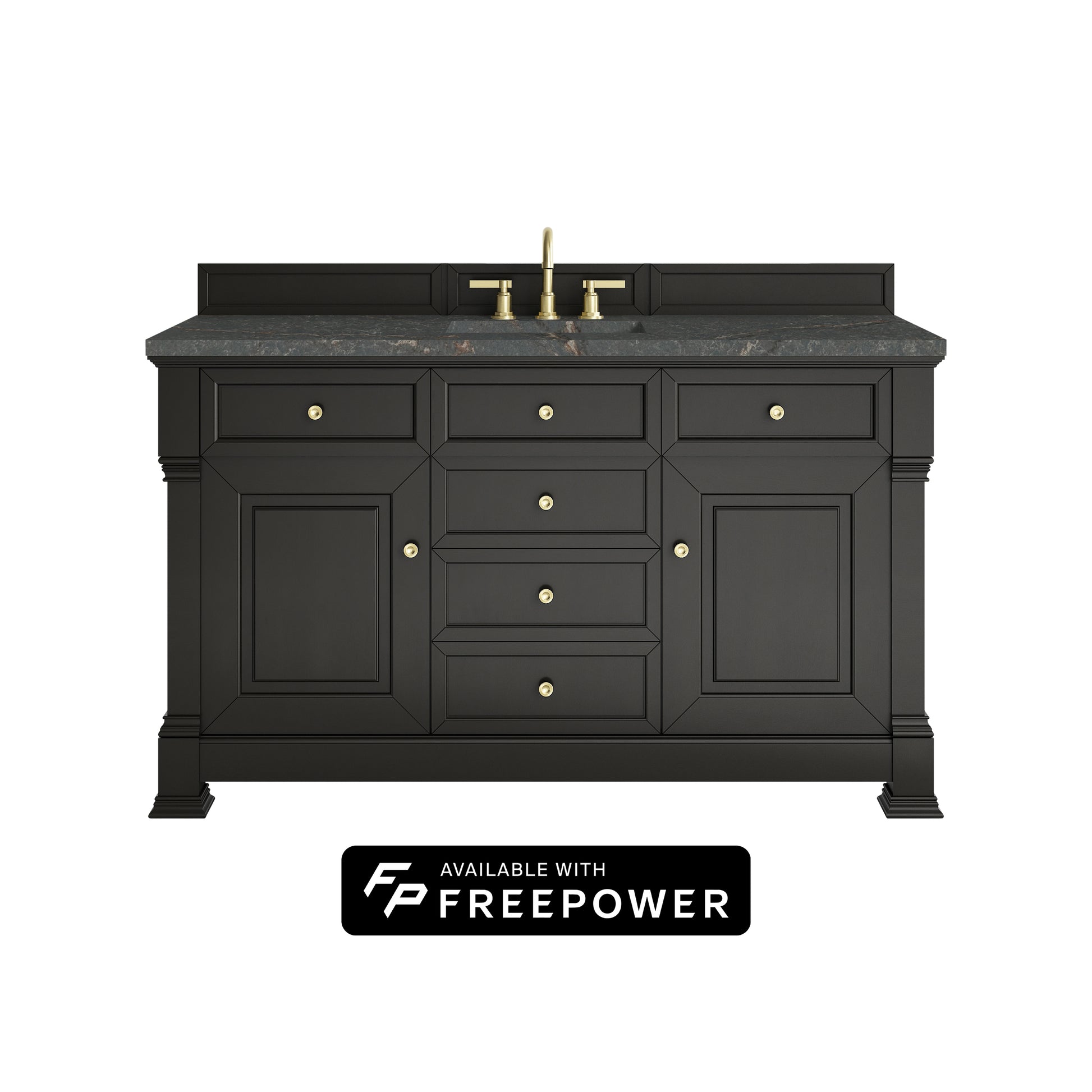 James Martin Vanities Brookfield 60" Black Onyx Single Vanity With 3cm Parisien Bleu Silestone Top With FreePower Wireless Charger