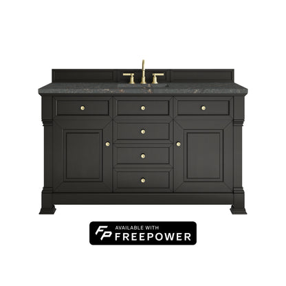 James Martin Vanities Brookfield 60" Black Onyx Single Vanity With 3cm Parisien Bleu Silestone Top With FreePower Wireless Charger