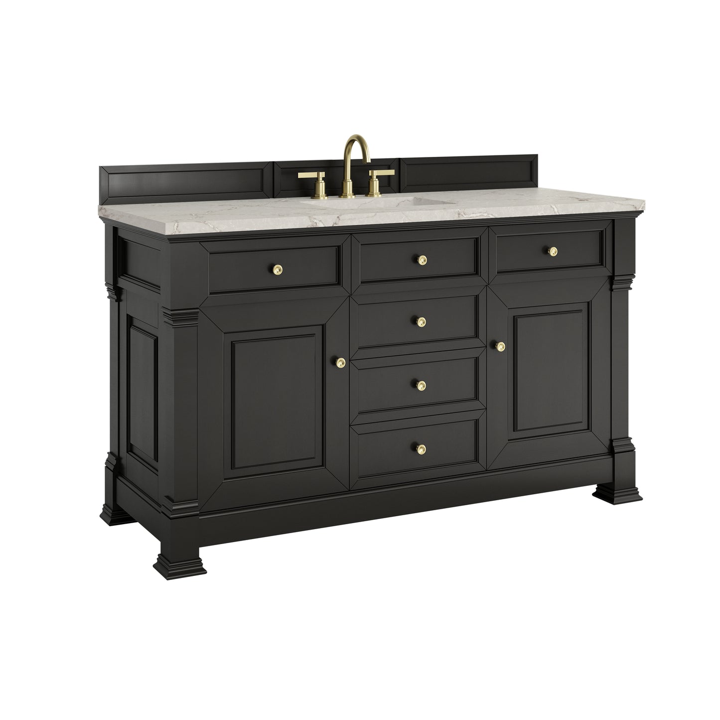 James Martin Vanities Brookfield 60" Black Onyx Single Vanity With 3cm Victorian Silver Silestone Top