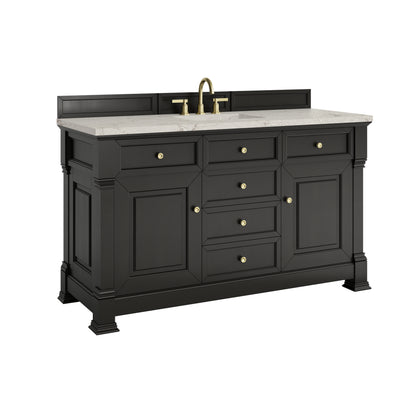 James Martin Vanities Brookfield 60" Black Onyx Single Vanity With 3cm Victorian Silver Silestone Top