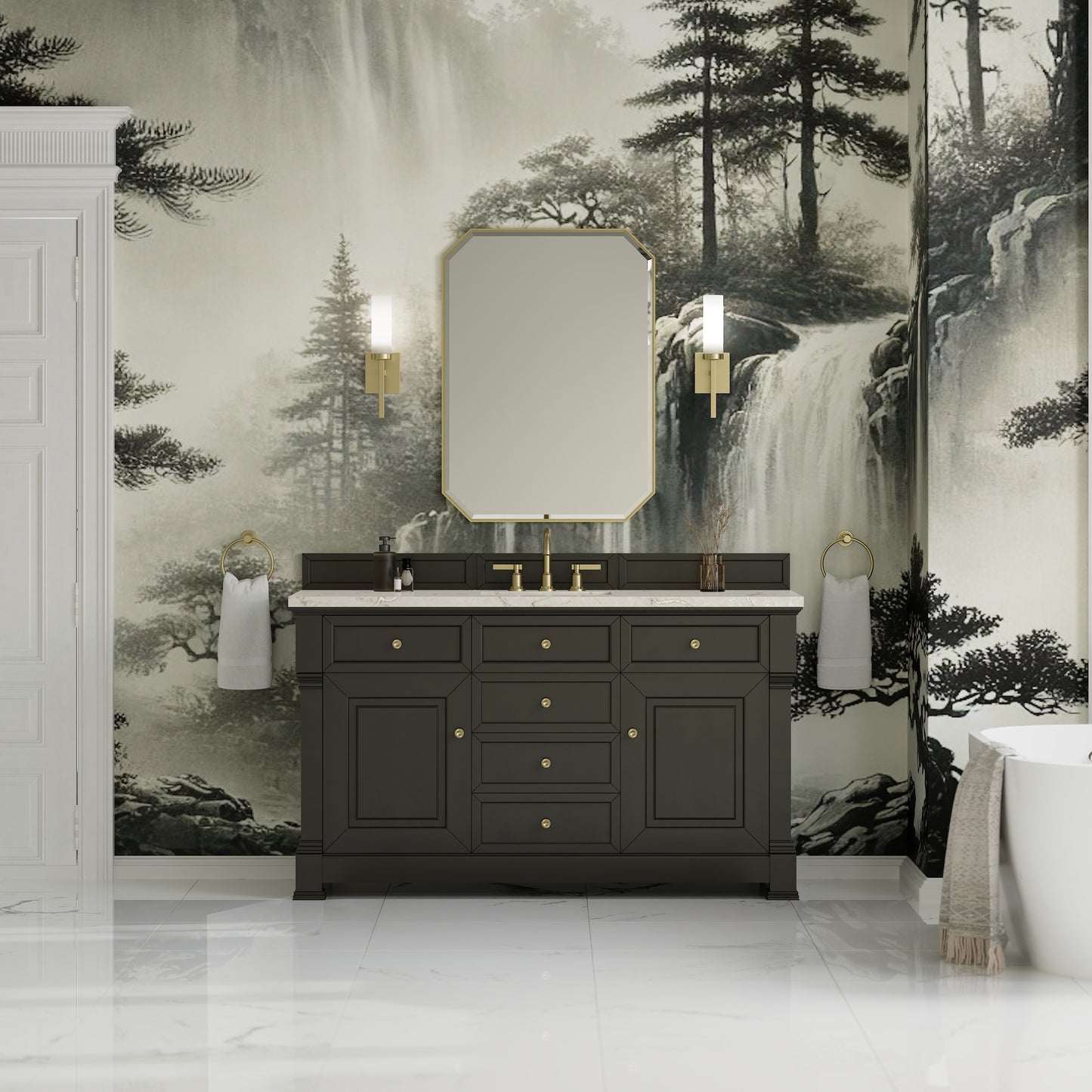 James Martin Vanities Brookfield 60" Black Onyx Single Vanity With 3cm Victorian Silver Silestone Top