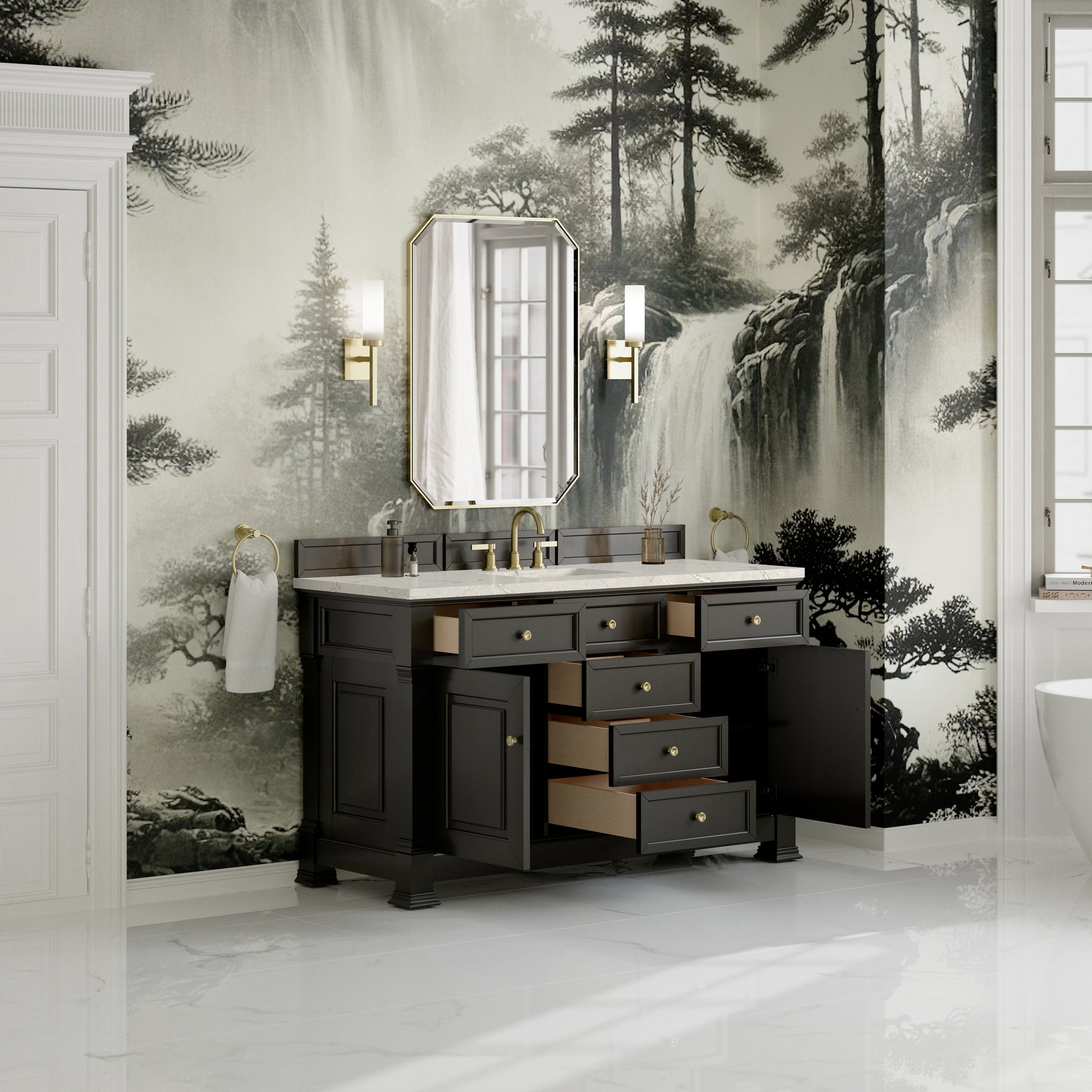 James Martin Vanities Brookfield 60" Black Onyx Single Vanity With 3cm Victorian Silver Silestone Top