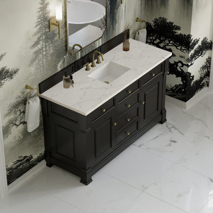 James Martin Vanities Brookfield 60" Black Onyx Single Vanity With 3cm Victorian Silver Silestone Top