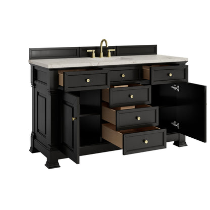 James Martin Vanities Brookfield 60" Black Onyx Single Vanity With 3cm Victorian Silver Silestone Top