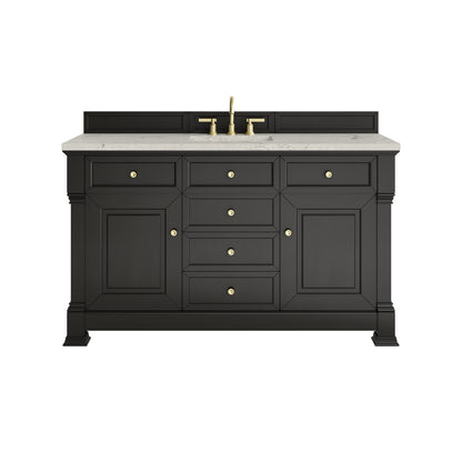James Martin Vanities Brookfield 60" Black Onyx Single Vanity With 3cm Victorian Silver Silestone Top