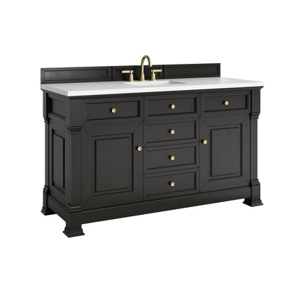 James Martin Vanities Brookfield 60" Black Onyx Single Vanity With 3cm White Zeus Silestone Top