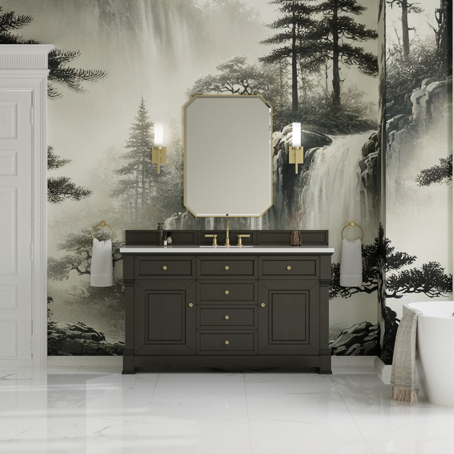 James Martin Vanities Brookfield 60" Black Onyx Single Vanity With 3cm White Zeus Silestone Top