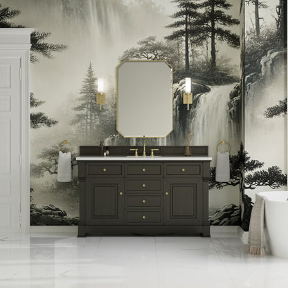 James Martin Vanities Brookfield 60" Black Onyx Single Vanity With 3cm White Zeus Silestone Top