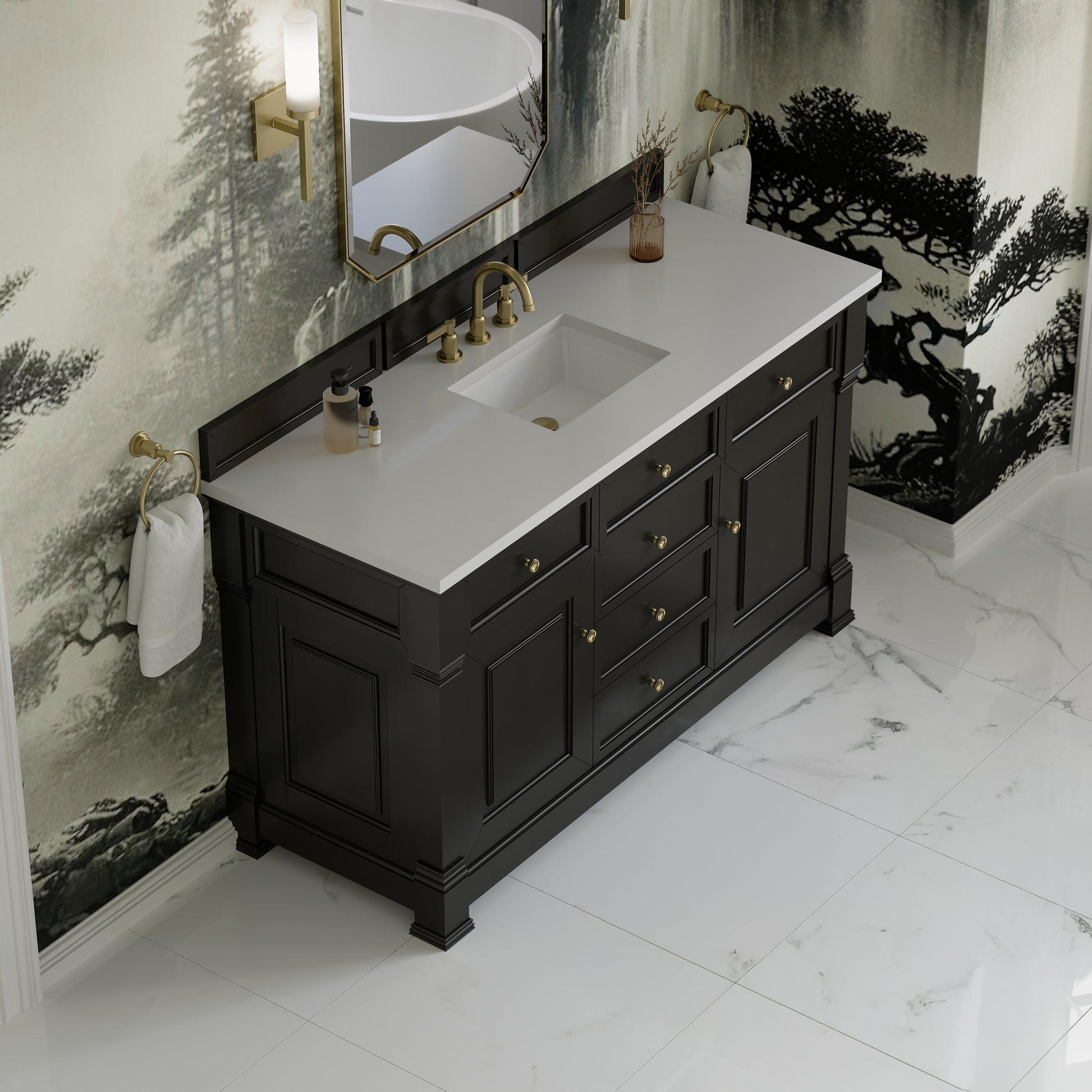 James Martin Vanities Brookfield 60" Black Onyx Single Vanity With 3cm White Zeus Silestone Top