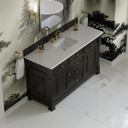 James Martin Vanities Brookfield 60" Black Onyx Single Vanity With 3cm White Zeus Silestone Top
