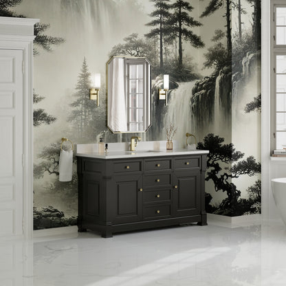 James Martin Vanities Brookfield 60" Black Onyx Single Vanity With Single Hole 3cm White Zeus Silestone Top and Backsplash