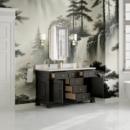 James Martin Vanities Brookfield 60" Black Onyx Single Vanity With Single Hole 3cm White Zeus Silestone Top and Backsplash