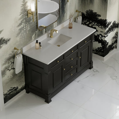 James Martin Vanities Brookfield 60" Black Onyx Single Vanity With Single Hole 3cm White Zeus Silestone Top and Backsplash