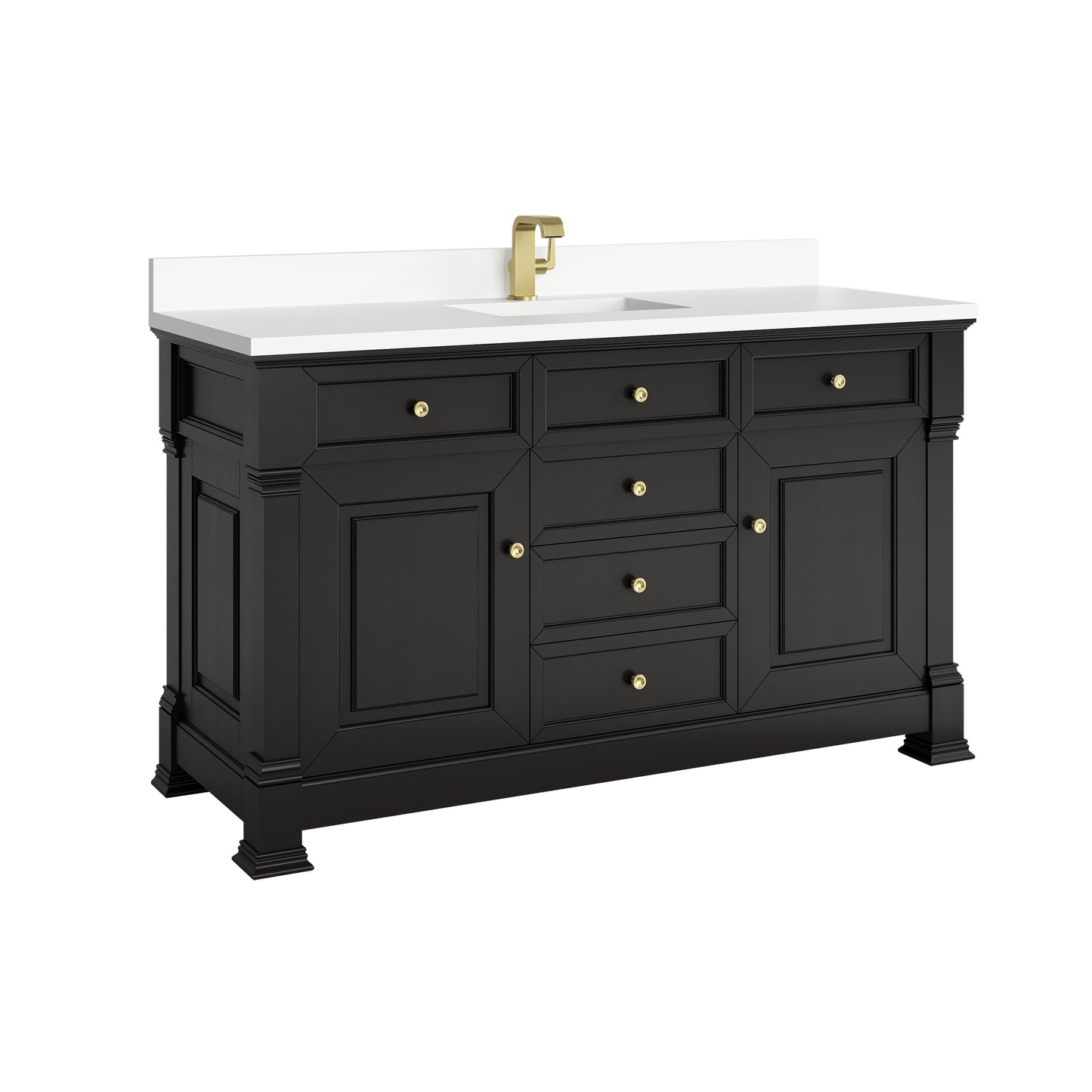 James Martin Vanities Brookfield 60" Black Onyx Single Vanity With Single Hole 3cm White Zeus Silestone Top and Backsplash