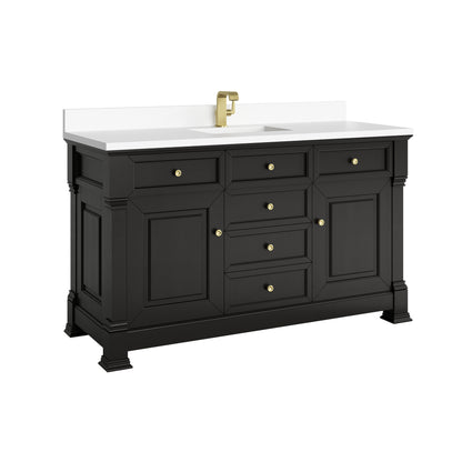 James Martin Vanities Brookfield 60" Black Onyx Single Vanity With Single Hole 3cm White Zeus Silestone Top and Backsplash