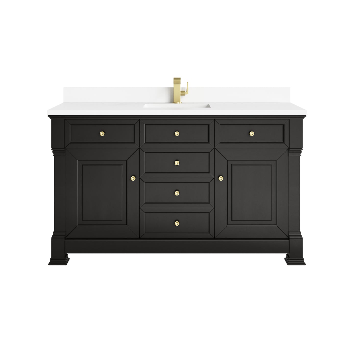 James Martin Vanities Brookfield 60" Black Onyx Single Vanity With Single Hole 3cm White Zeus Silestone Top and Backsplash