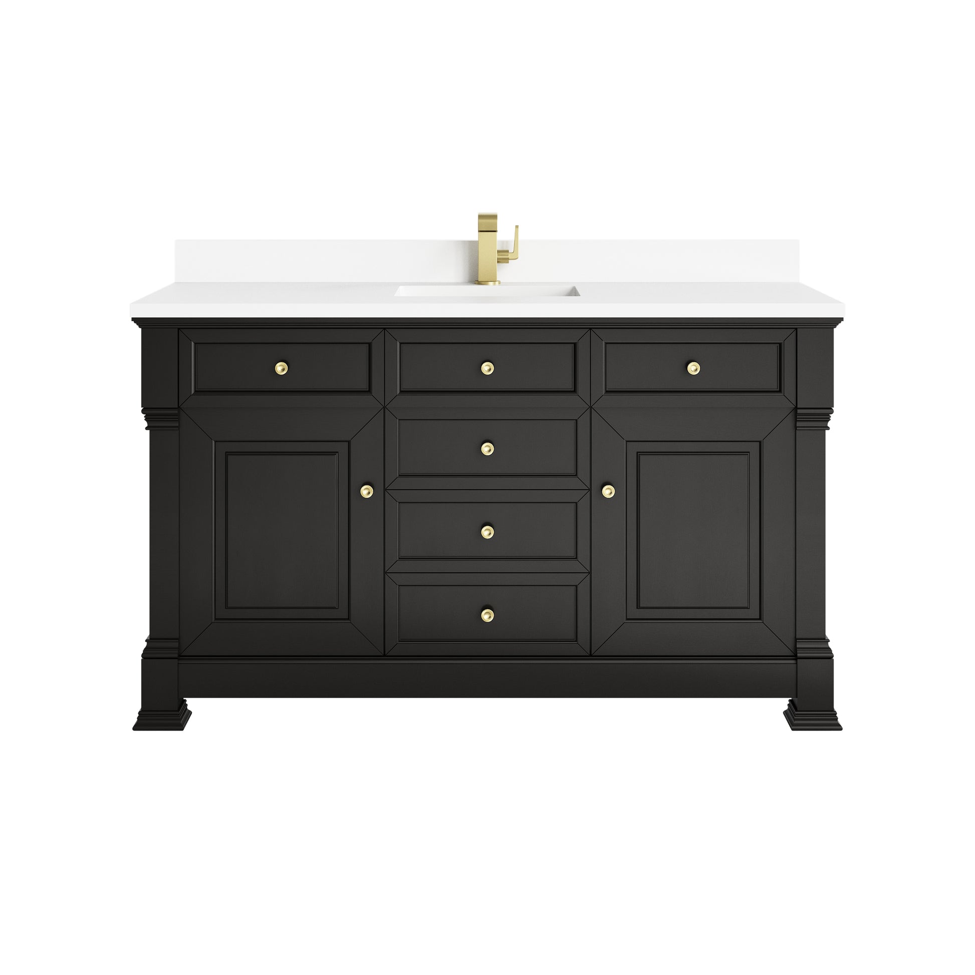 James Martin Vanities Brookfield 60" Black Onyx Single Vanity With Single Hole 3cm White Zeus Silestone Top and Backsplash
