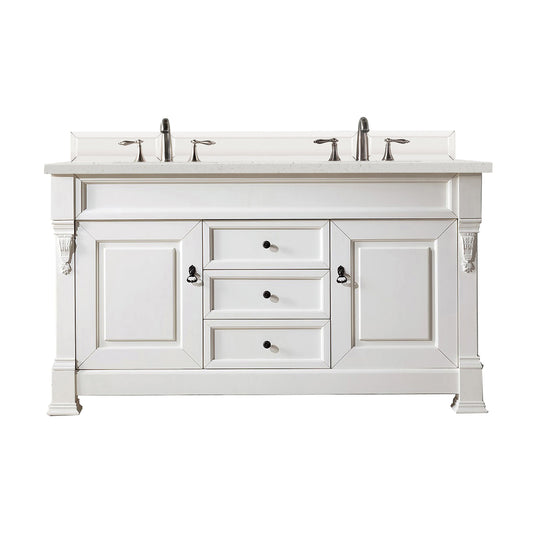 James Martin Vanities Brookfield 60" Bright White Double Vanity With 3 cm Lime Delight Quartz Top