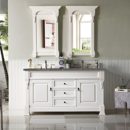 James Martin Vanities Brookfield 60" Bright White Double Vanity With 3 cm Parisien Bleu Quartz Top